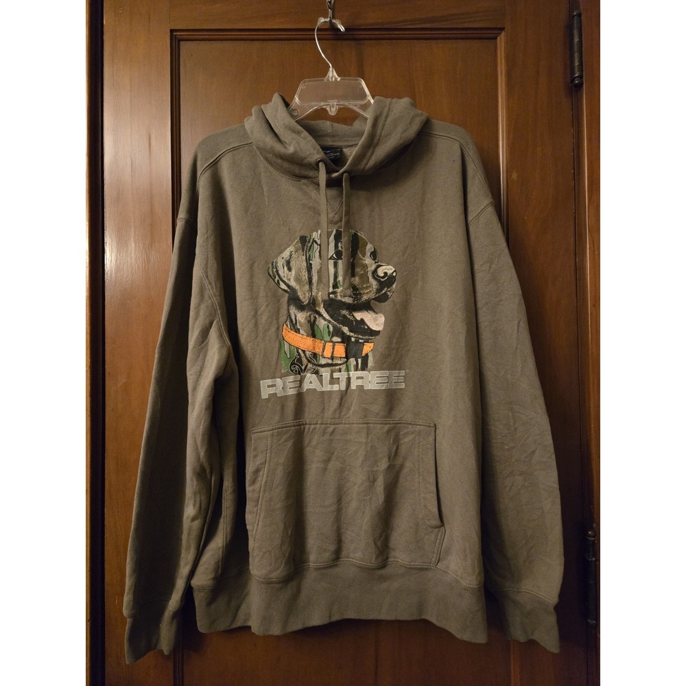 Realtree RT Good Boy Hoodie Mens XL Taupe Cotton Blend Graphic Dog Hunting Camo